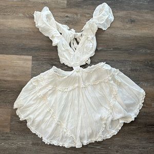 VICI Cream Ruffle Cut Out Dress with Bow in the Back #cutout#ruffle#vici